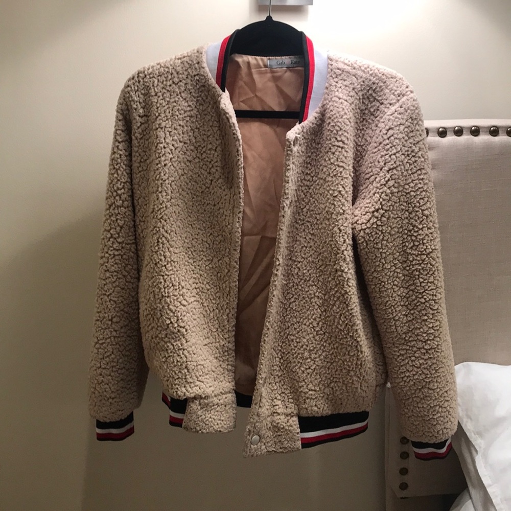 Gab & Kate fuzzy bomber jacket